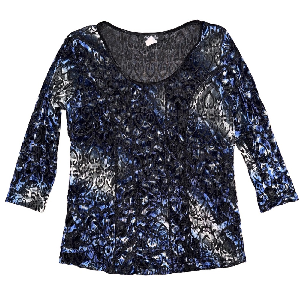 💙💖 Gradient Velvet‎ Semi Sheer 3/4 Sleeve Blouse Y2K Whimsigoth Grunge